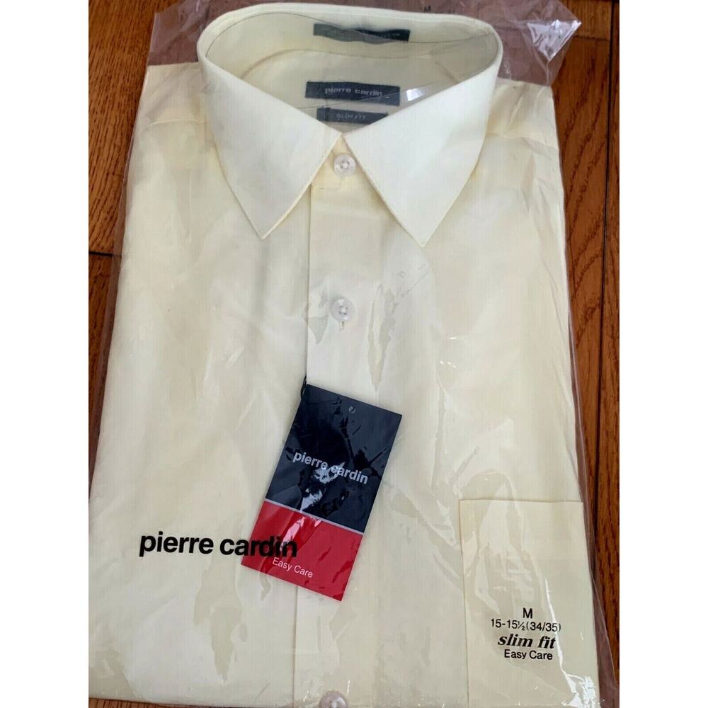 NEW Pierre Cardin Men's Yellow Dress Shirt Size M 15-15 1/2 Slim Fit Long Sleeve